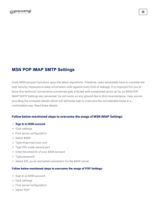 msn pop imap smtp settings