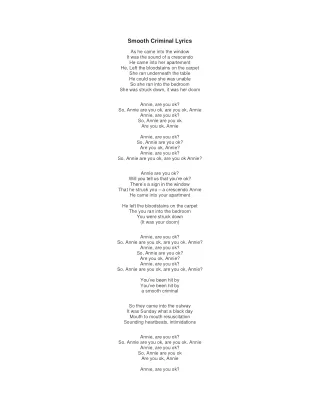 Smooth Criminal Lyrics {with pdf of the lyrics} by Michael Jackson