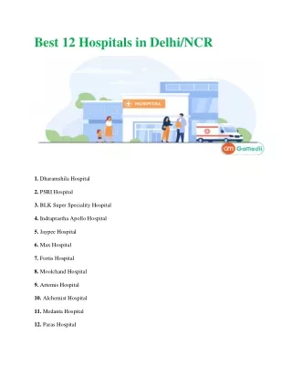 Best 12 Hospitals in Delhi/NCR