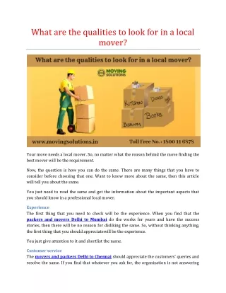 What are the qualities to look for in a local mover?