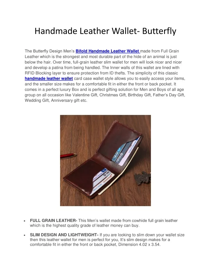 handmade leather wallet butterfly