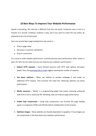 10 Best Ways To Improve Your Website Performance