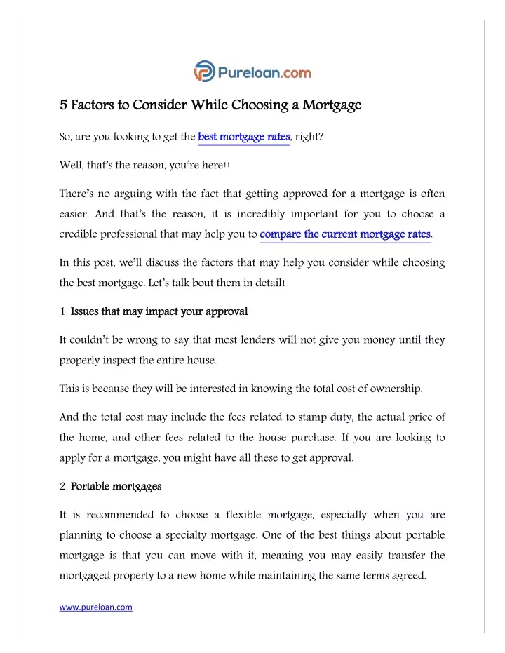 5 5 factors to consider while choosing a mortgage