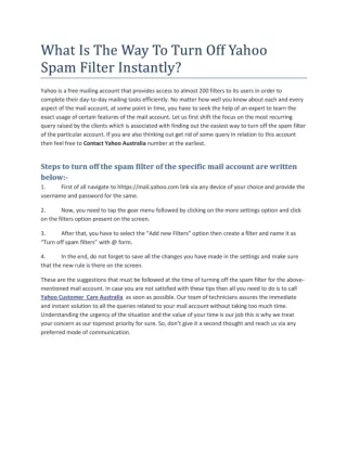 What Is The Way To Turn Off Yahoo Spam Filter Instantly