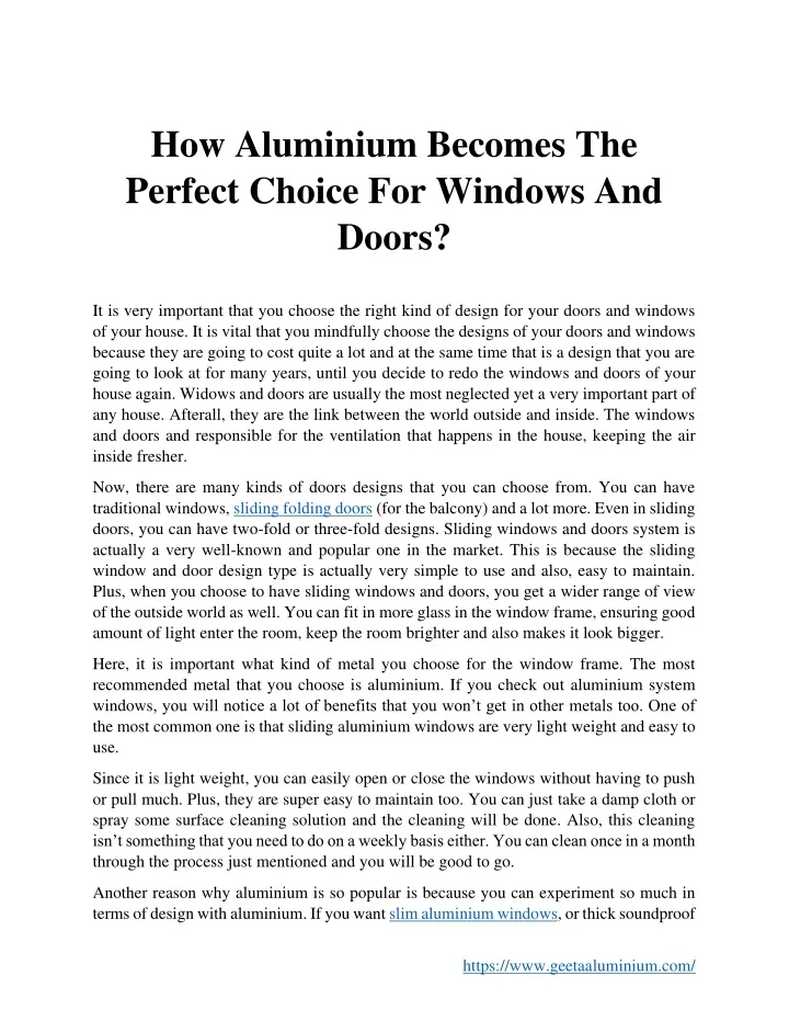 PPT - How Aluminium Becomes The Perfect Choice For Windows And Doors ...