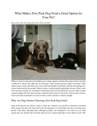 what makes ziwi peak dog food a great option