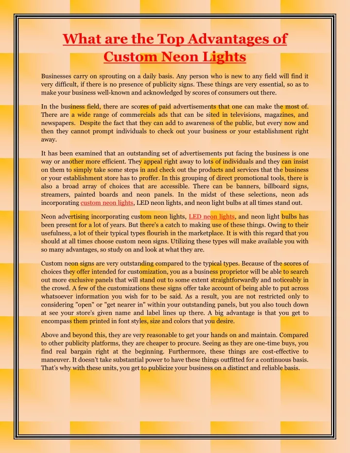 what are the top advantages of custom neon lights