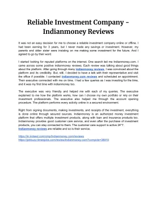 Reliable Investment Company - Indianmoney Reviews