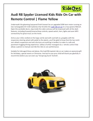 Audi R8 Spyder Licensed Kids Ride On Car with Remote Control