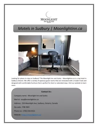 Motels in Sudbury | Moonlightinn.ca