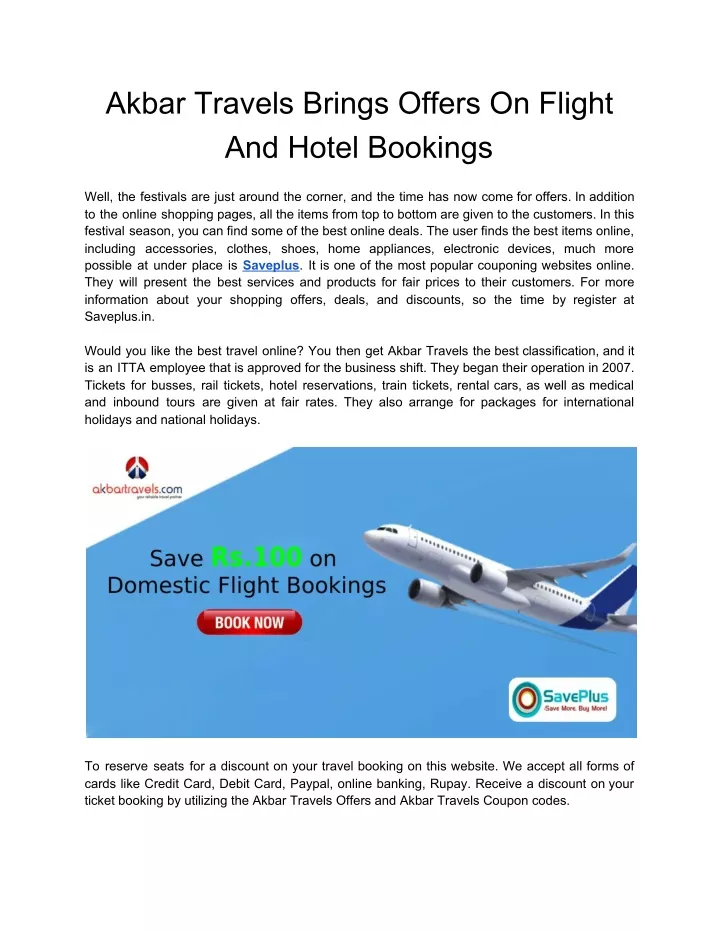 akbar travels brings offers on flight and hotel