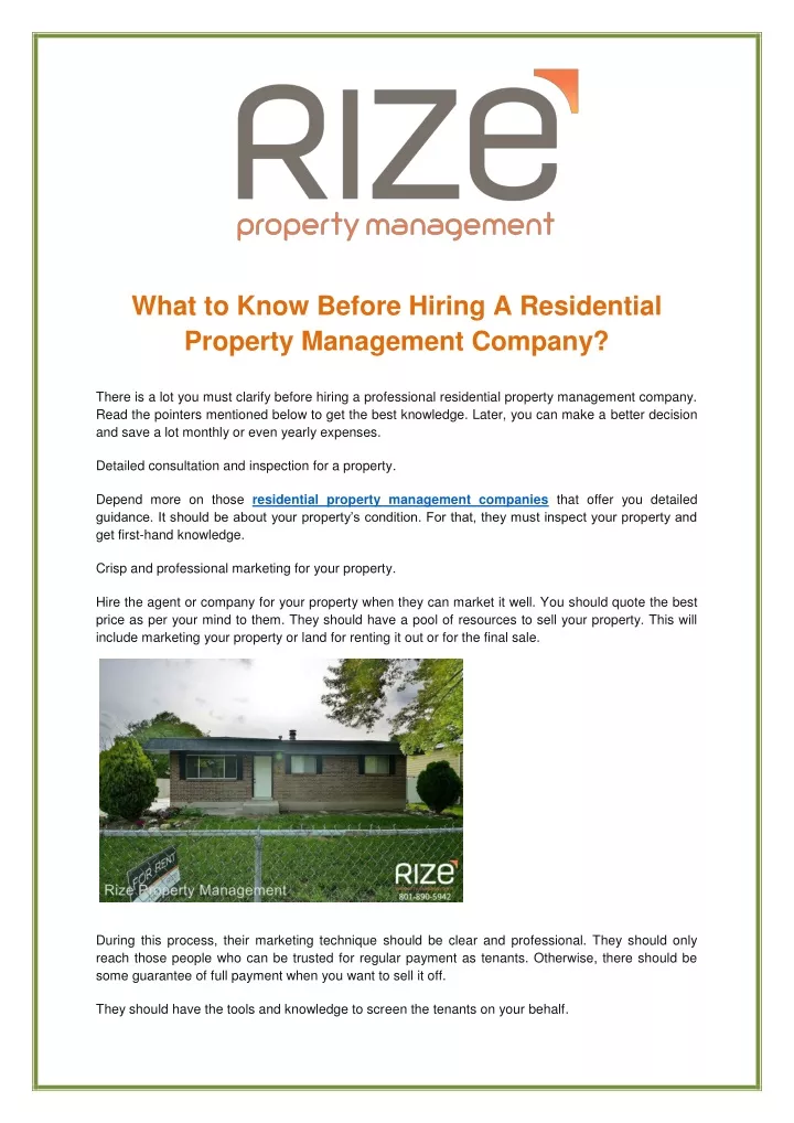 what to know before hiring a residential property
