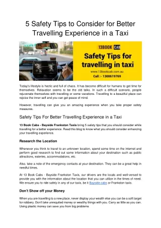 5 Tips For Better Travelling Experience in a Taxi