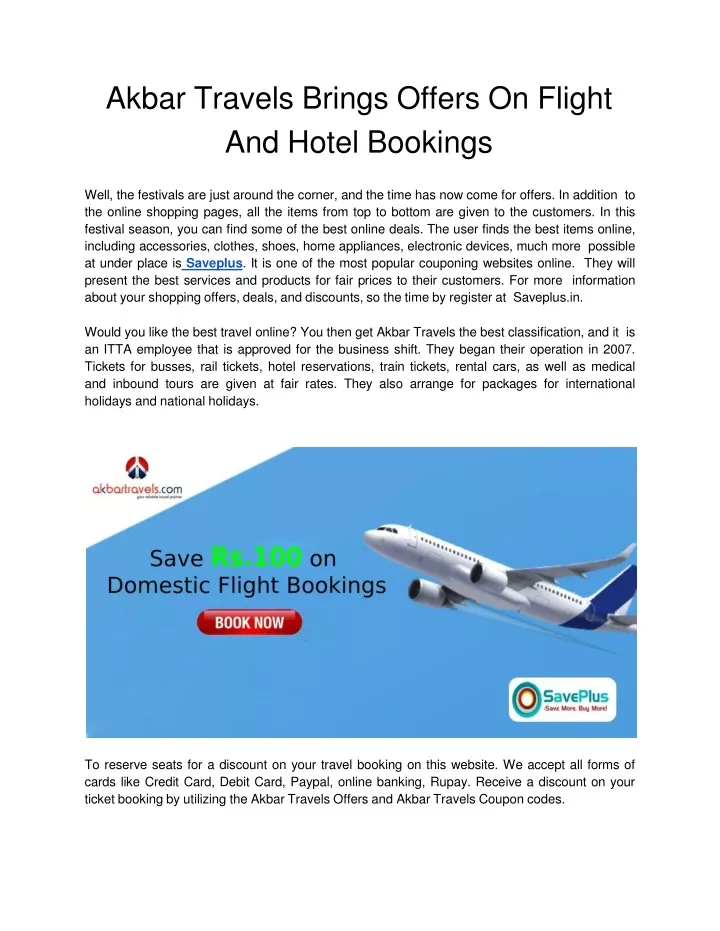 akbar travels brings offers on flight and hotel bookings