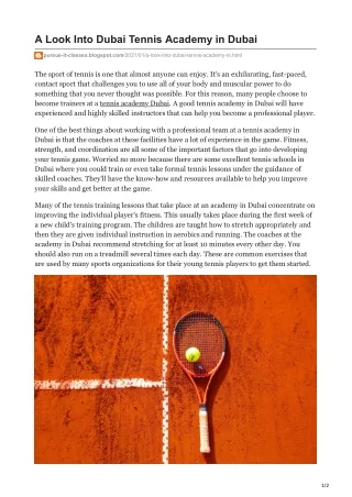 A Look Into Dubai Tennis Academy in Dubai