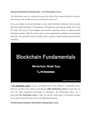 Enterprise Blockchains Fundamentals - A Free Blockchain Course