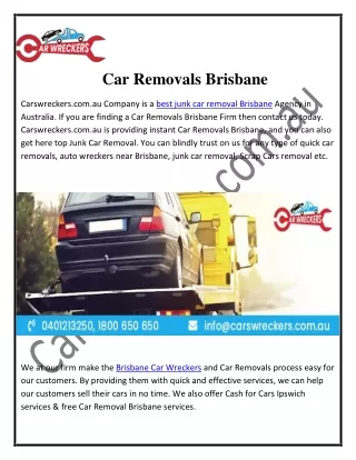 Get the Professional Car Removals Services In Brisbane - Cars Wreckers