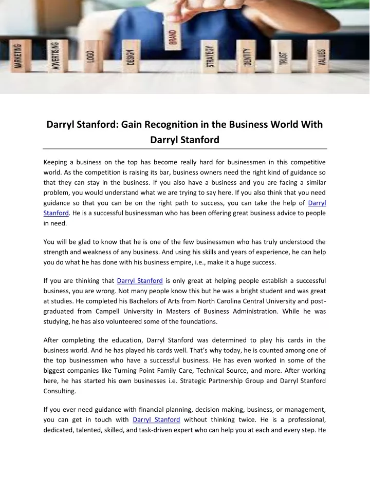 darryl stanford gain recognition in the business