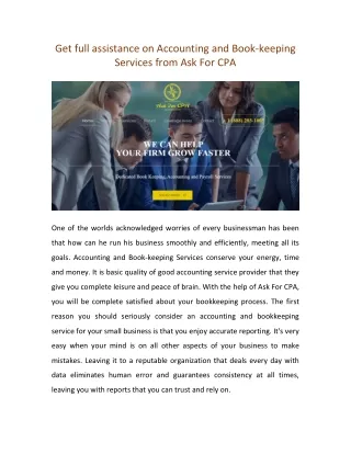 Get full assistance on Accounting and Book-keeping  Services from Ask For CPA