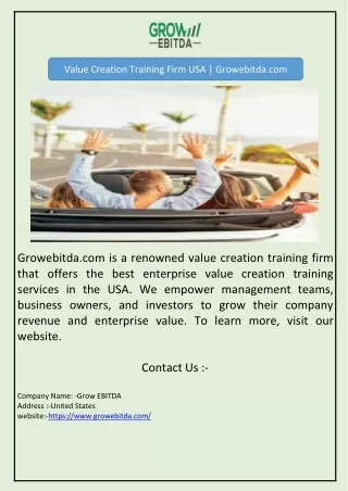 Value Creation Training Firm USA | Growebitda.com