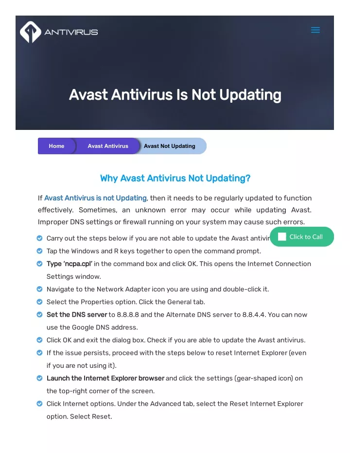 avast antivirus is not updating