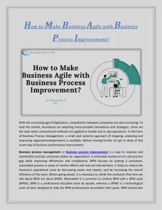 JL Enterprise G Inc. - How to Make Business Agile with Business Process Improvement