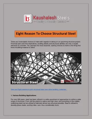 Eight Reasons to Choose Structural Steel