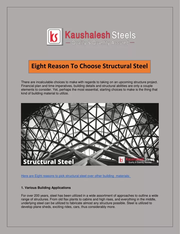 eight reason to choose structural steel