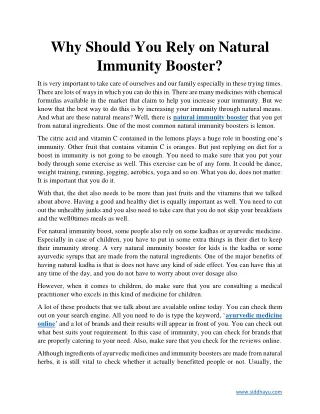 why should you rely on natural immunity booster
