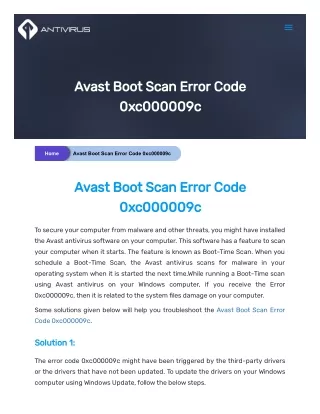 avast boot scan error code 0xc000009c