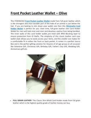 front pocket leather wallet olive this foxhackle