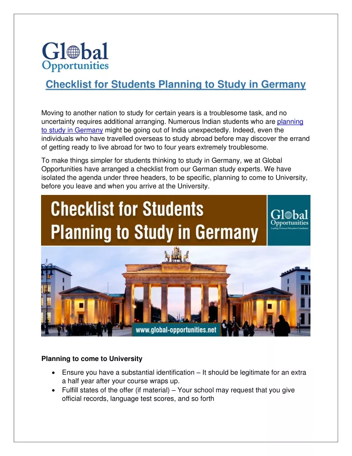 checklist for students planning to study