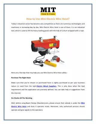 how to use mini electric wire hoist