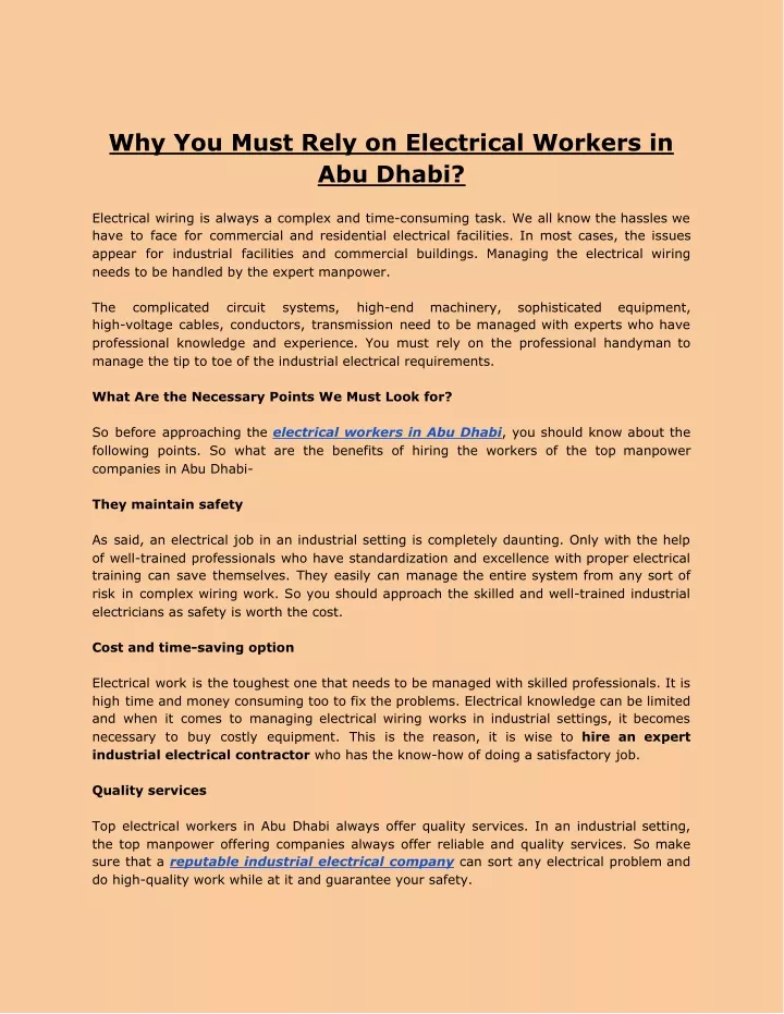 why you must rely on electrical workers