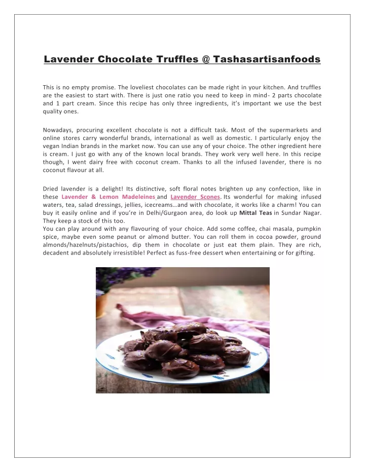 lavender chocolate truffles @ tashasartisanfoods