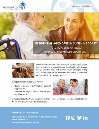 RESIDENTIAL AGED CARE IN SUNSHINE COAST