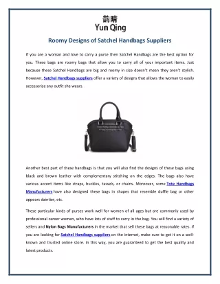 Roomy Designs of Satchel Handbags Suppliers