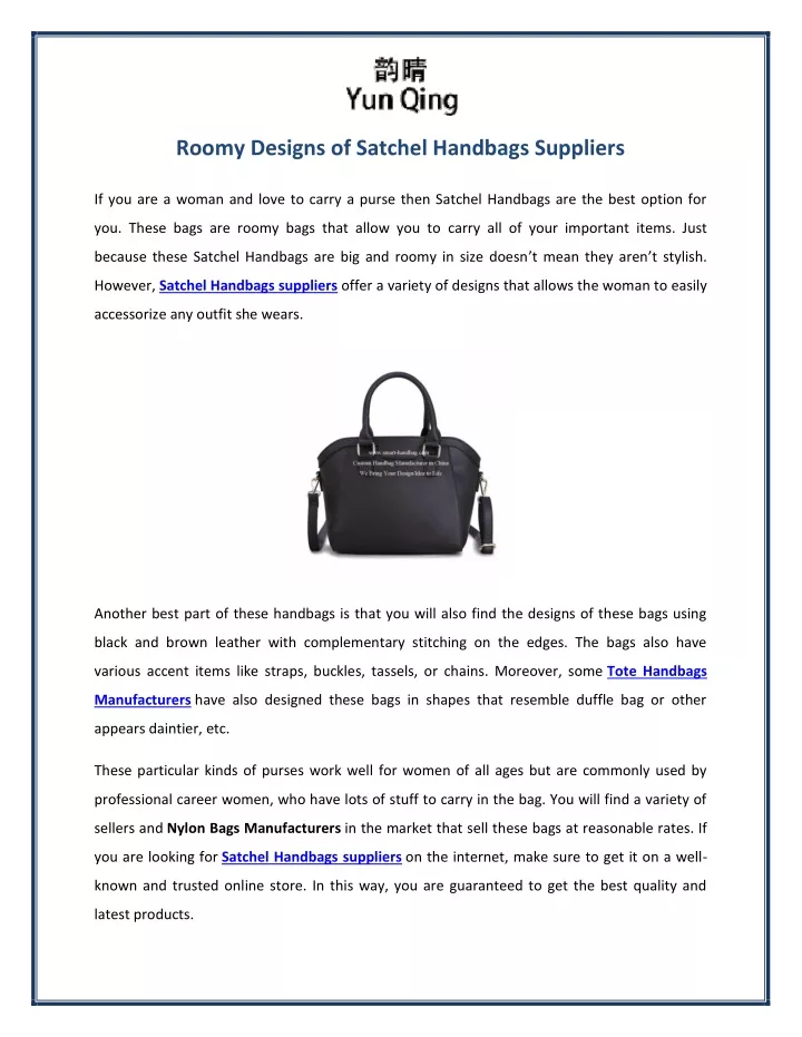 roomy designs of satchel handbags suppliers