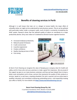Benefits of cleaning services in Perth