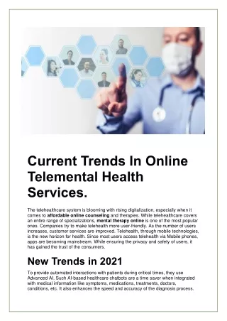 Current Trends In Online Telemental Health Services.