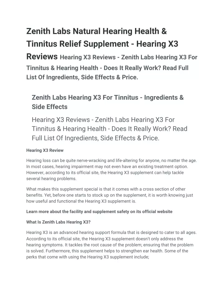 zenith labs natural hearing health tinnitus