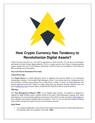 How Crypto Currency Has Tendency to Revolutionize Digital Assets - Ec2token.com