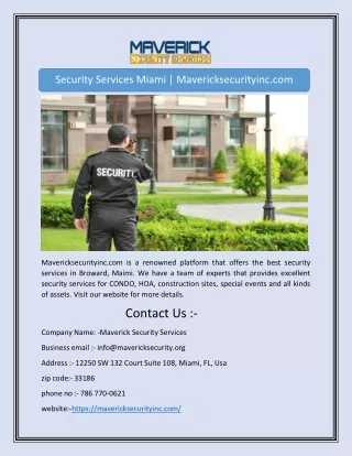 Security Services Miami | Mavericksecurityinc.com