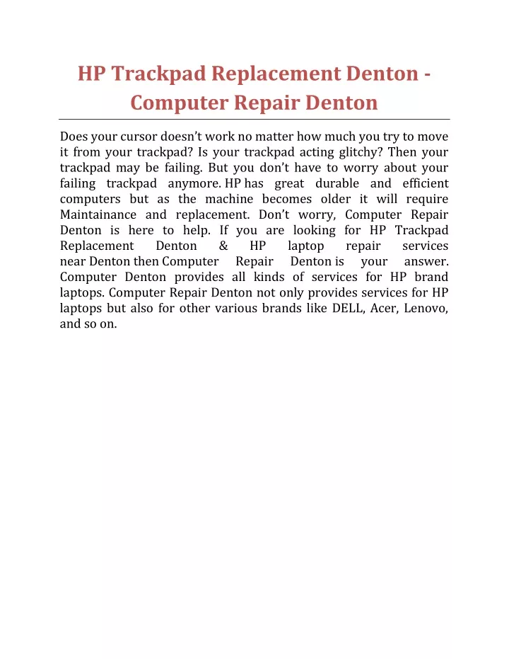 hp trackpad replacement denton computer repair