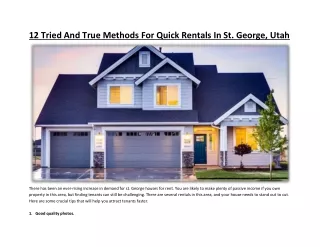 12 Tried And True Methods For Quick Rentals In St. George, Utah