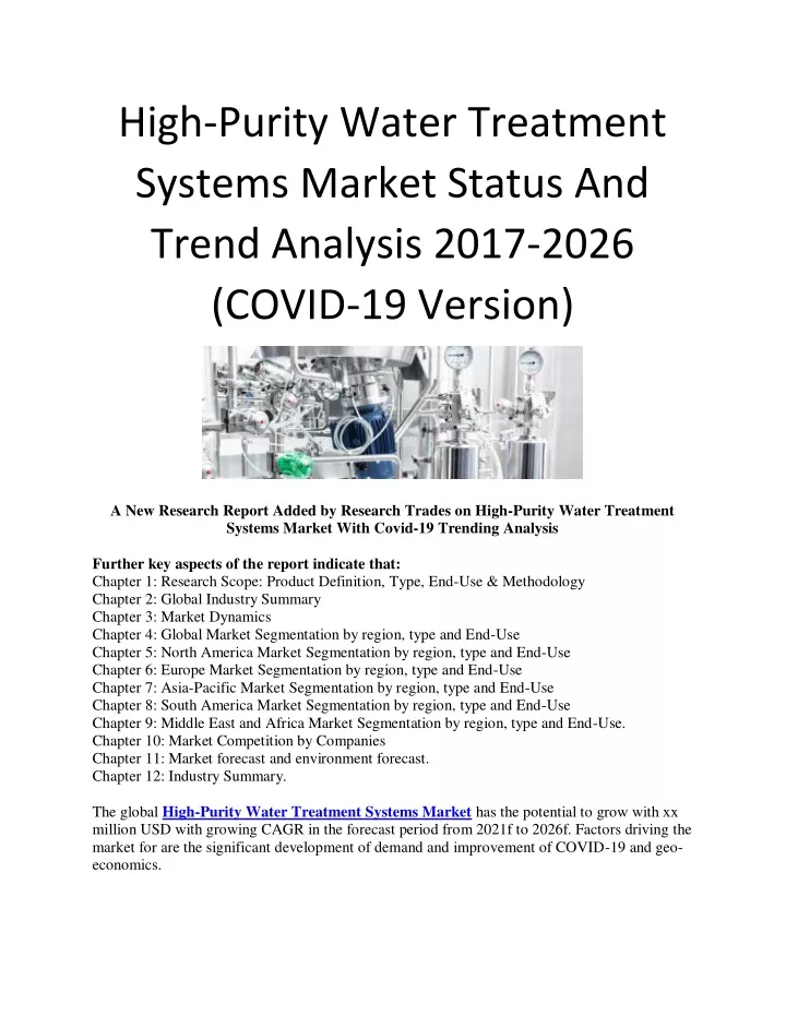 high purity water treatment systems market status