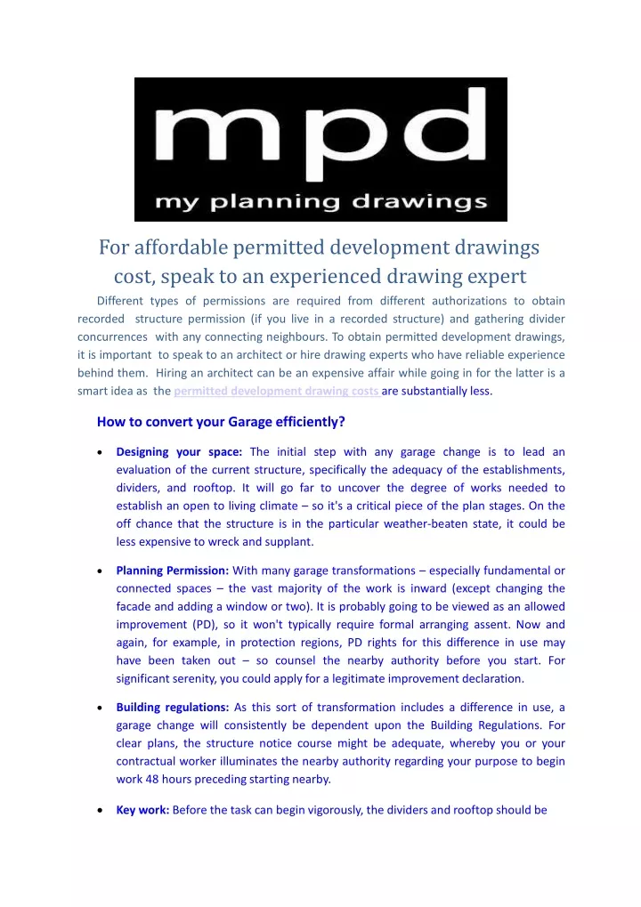 for affordable permitted development drawings