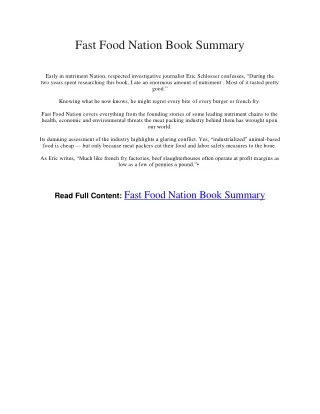 fast food nation book summary