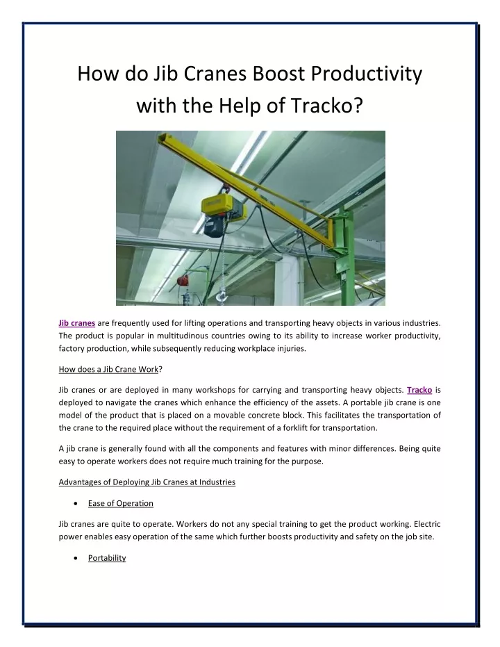 how do jib cranes boost productivity with