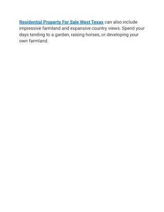 residential property for sale west texas can also